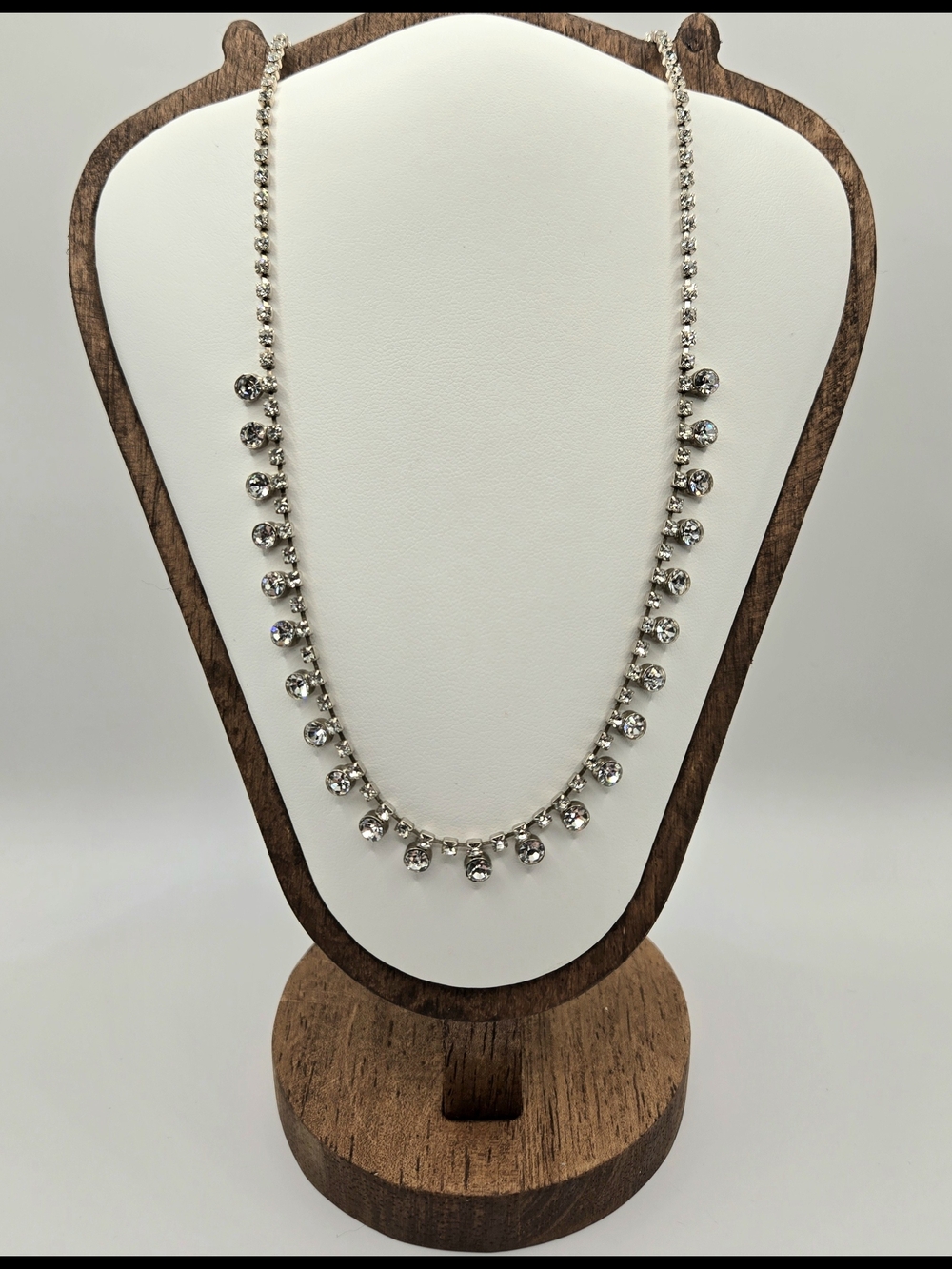 Vintage Silver Tone Rhinestone Drop Necklace